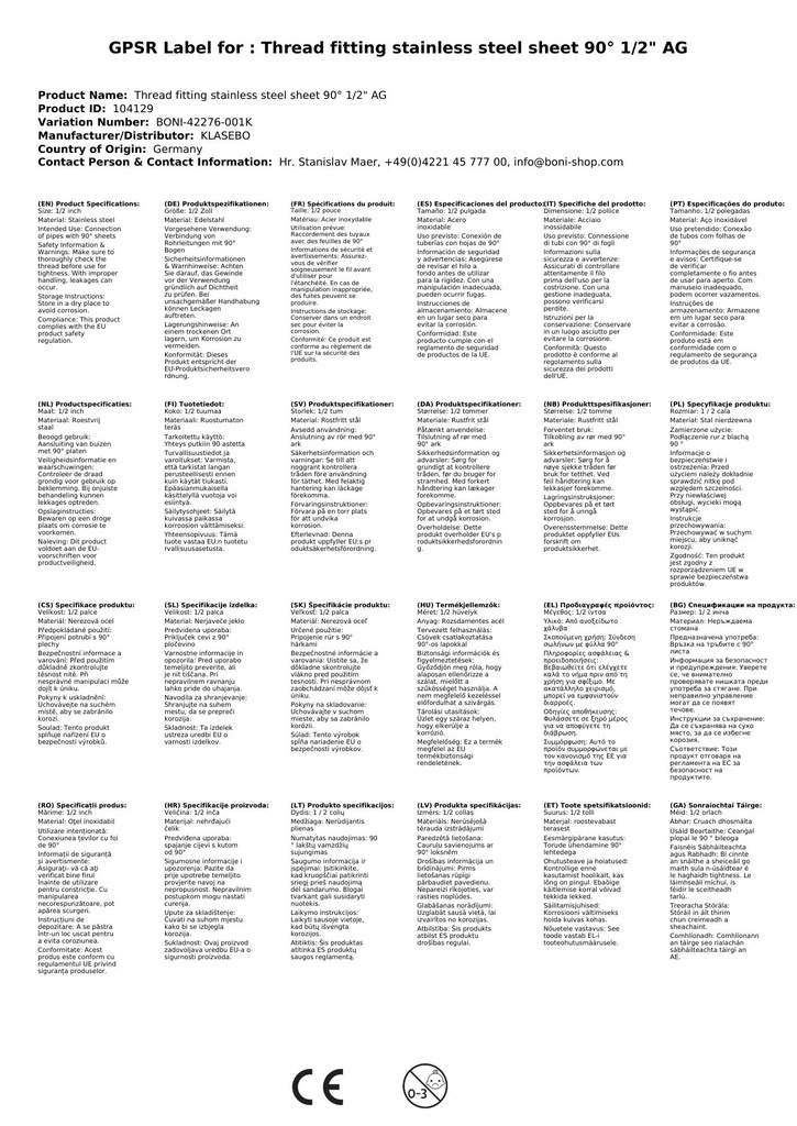 Menetes szerelvény rozsdamentes acél könyök 90° 1/2" külső menet-0