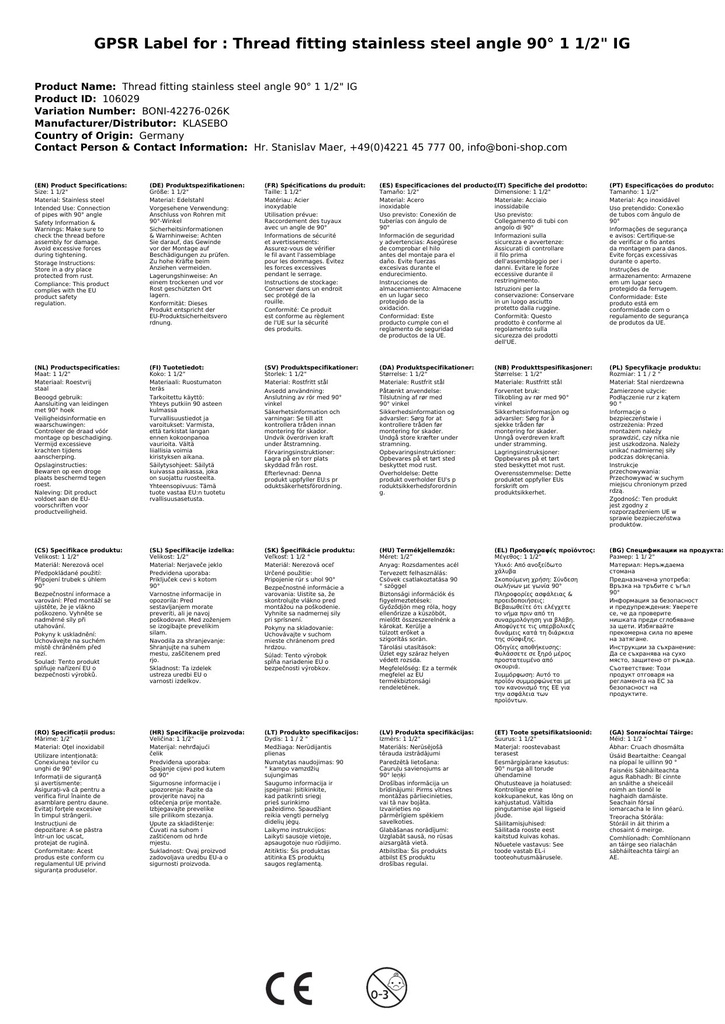 Menetes csatlakozó rozsdamentes acél könyök 90° 1 1/2" IG-0