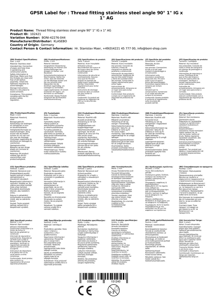 Menetes szerelvény rozsdamentes acél könyök 90° 1" belső menet x 1" külső menet-0