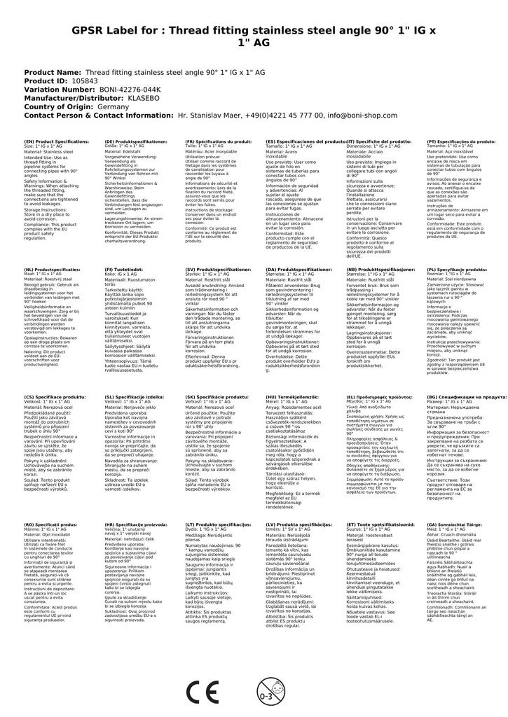 Menetes szerelvény rozsdamentes acél könyök 90° 1" belső menet x 1" külső menet-0