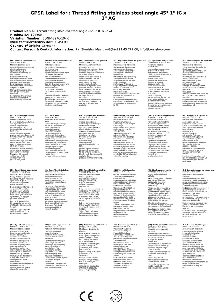 Menetes szerelvény rozsdamentes acél könyök 45° 1" belső menet x 1" külső menet-0