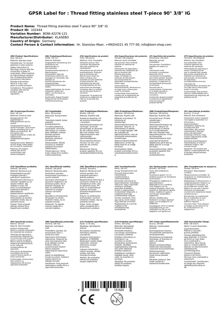 Menetes szerelvény rozsdamentes acél T-darab 90° 3/8" belső menet-0