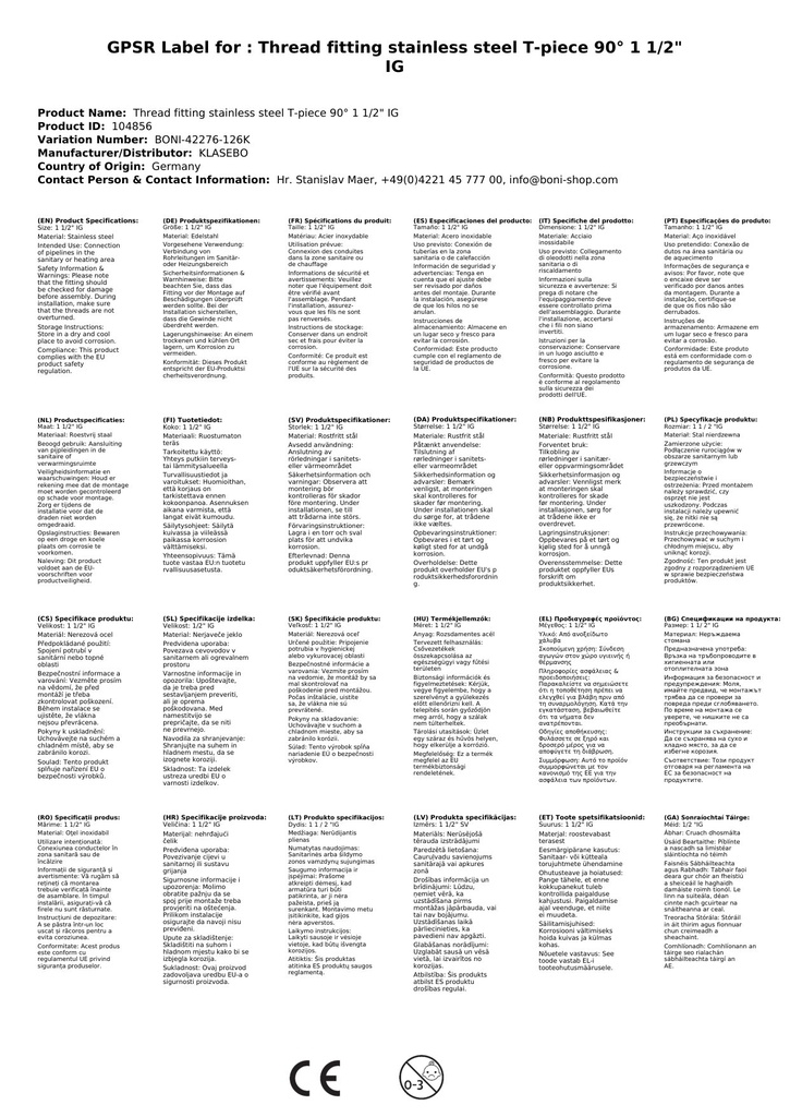 Menetes szerelvény rozsdamentes acél T-darab 90° 1 1/2" BB-0