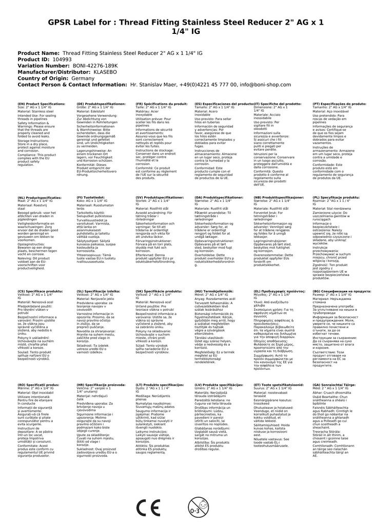 Menetes szerelvény rozsdamentes acél szűkítő 2" külső menet x 1 1/4" belső menet-0