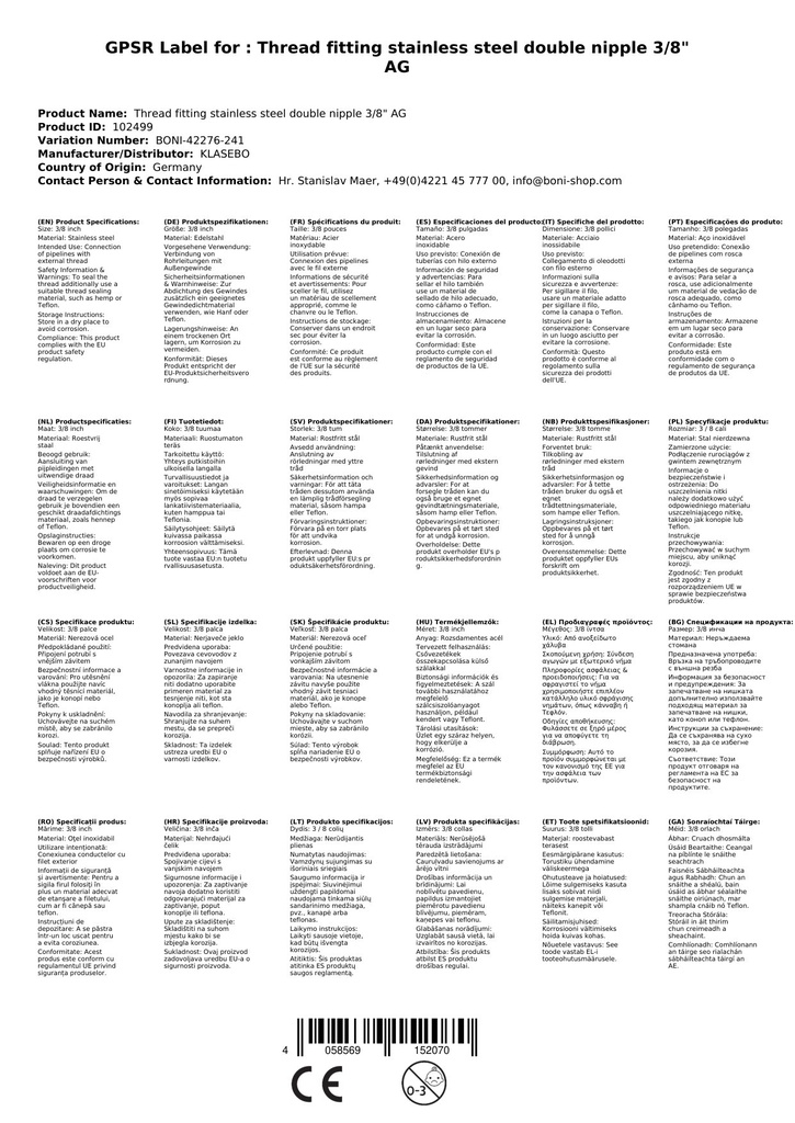 Menetes szerelvény rozsdamentes acél kettős csatlakozó 3/8" külső menet-0