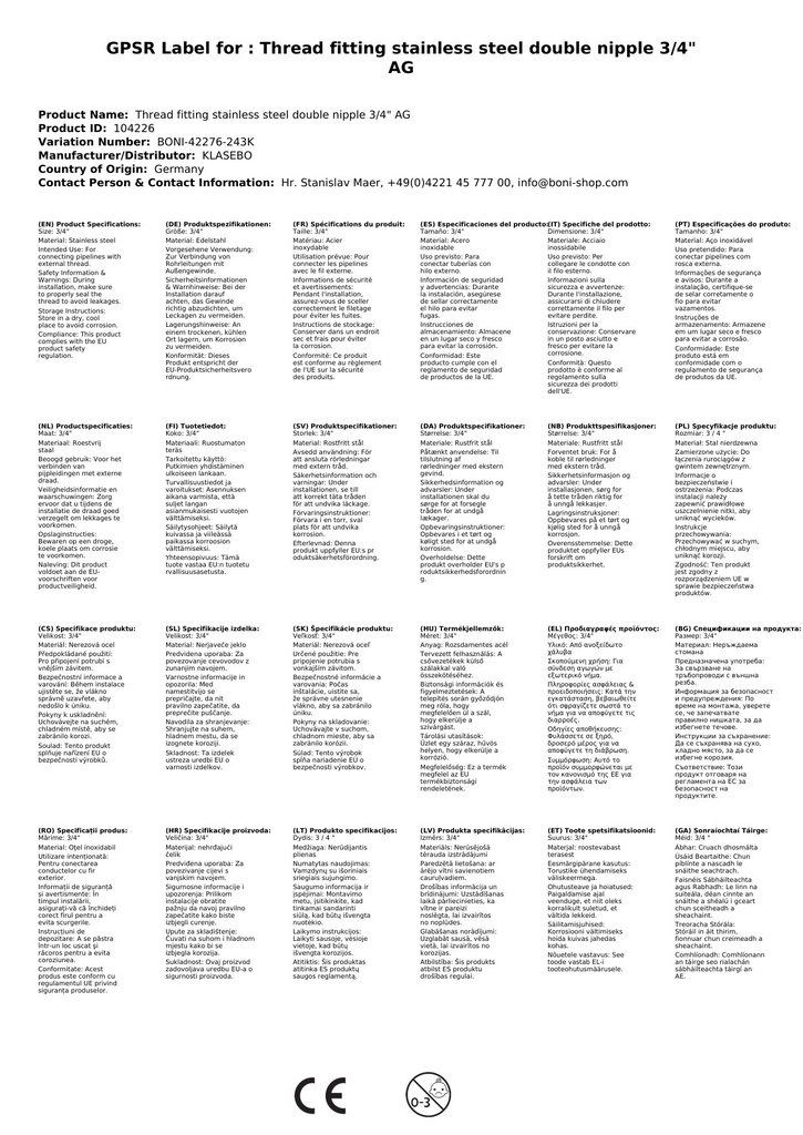 Menetes szerelvény rozsdamentes acél kettős csatlakozó 3/4" külső menet-0