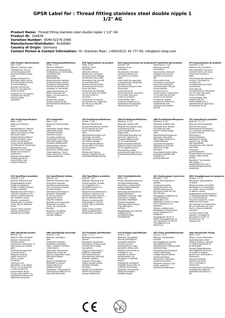 Menetes szerelvény rozsdamentes acél kettős csatlakozó 1 1/2" külső menet-0