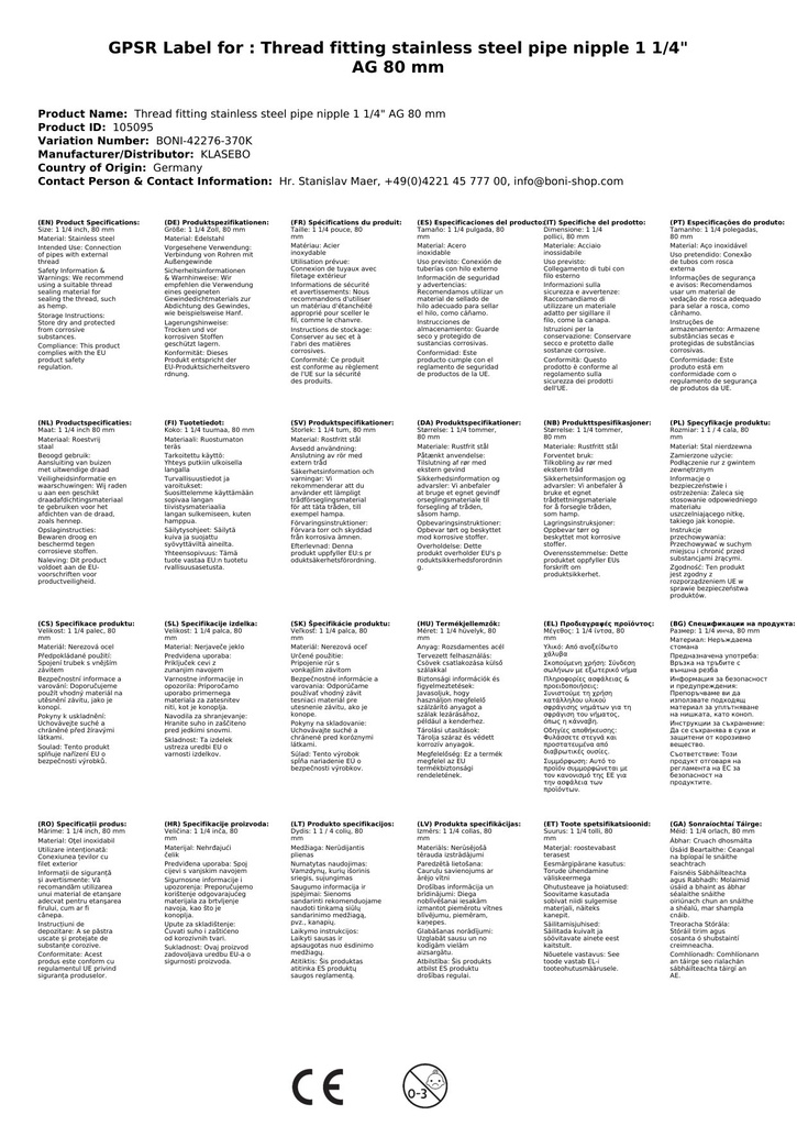 Menetes szerelvény rozsdamentes acél csőnippel 1 1/4" AG 80 mm-0