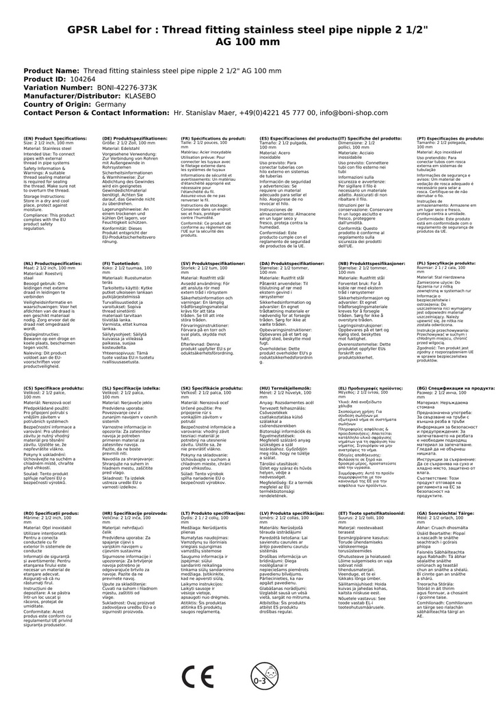 Menetes szerelvény rozsdamentes acél csőcsonk 2 1/2" AG 100 mm-0