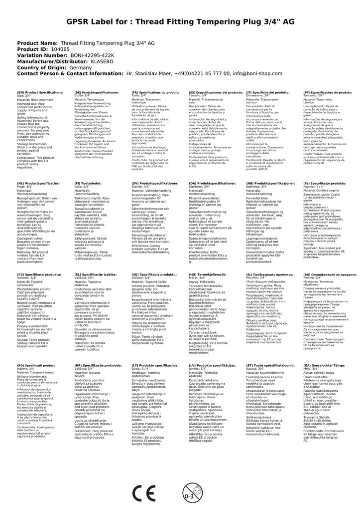 Menetes idom temperöntvény dugó 3/4" AG-1