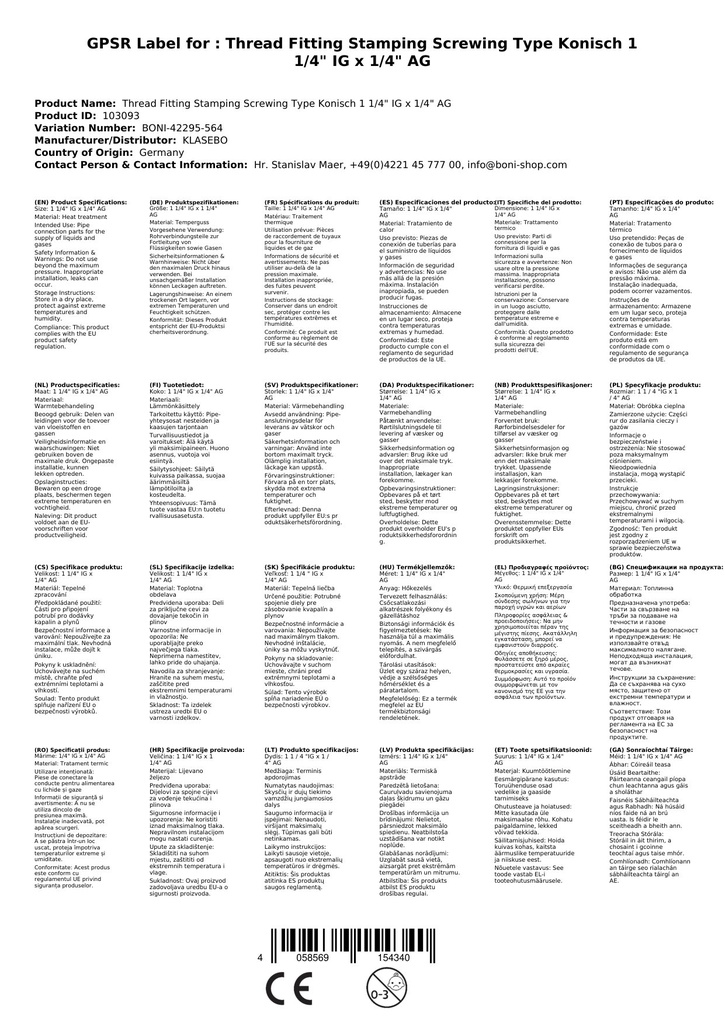 Menetes idom temperöntvény csatlakozó kúpos típus 1 1/4" belső menet x 1 1/4" külső menet-1