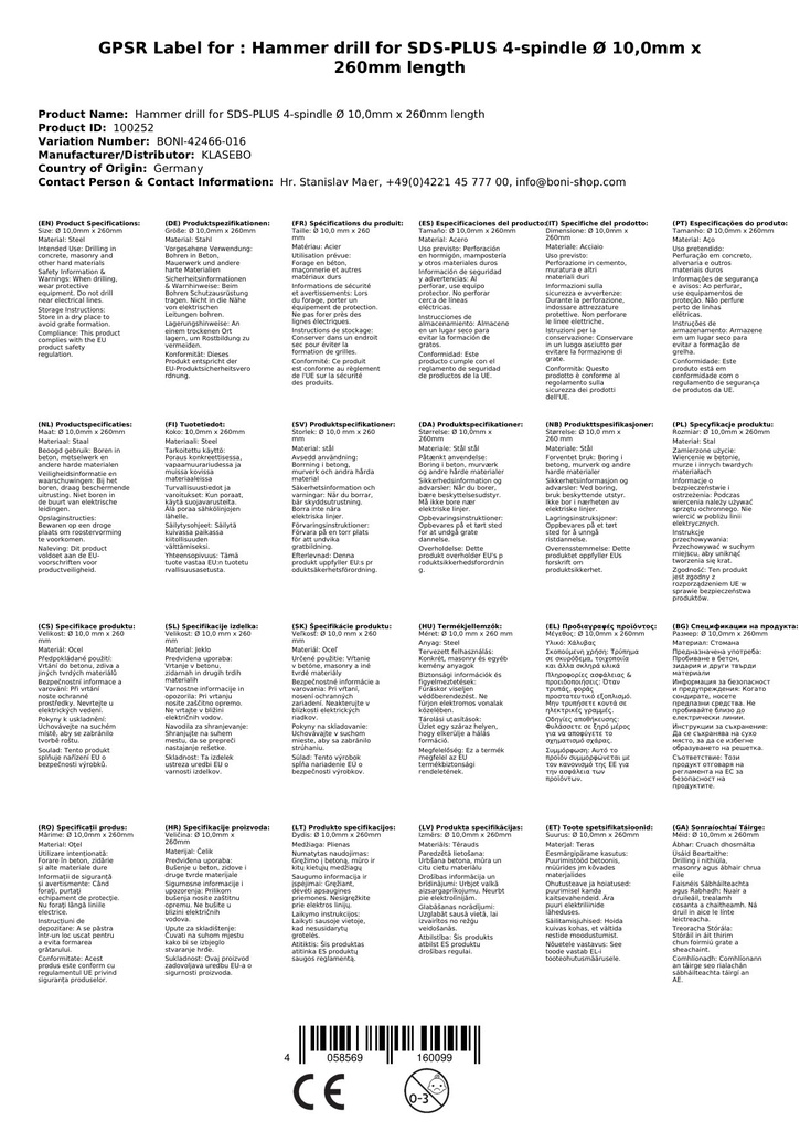 Kalapácsfúró SDS-PLUS 4-vágó Ø 10,0mm x 260mm hosszúság-2