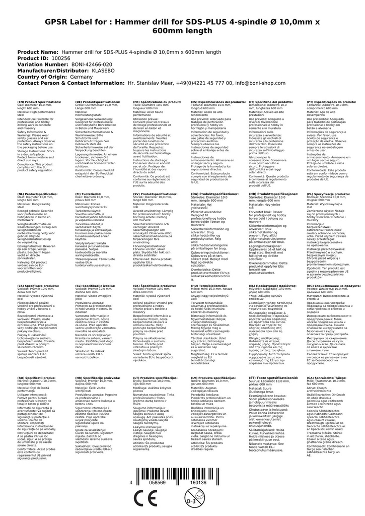 Kalapácsfúró SDS-PLUS 4-vágó Ø 10,0mm x 600mm hosszúság-2