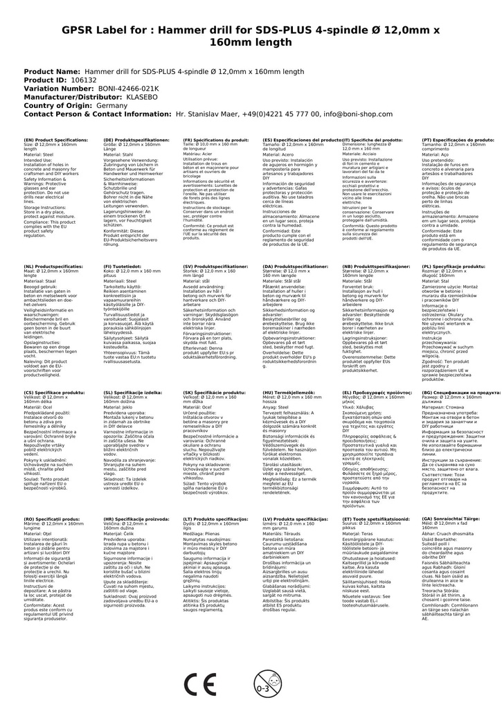 Kalapácsfúró SDS-PLUS 4-vágó Ø 12,0mm x 160mm hossz-2