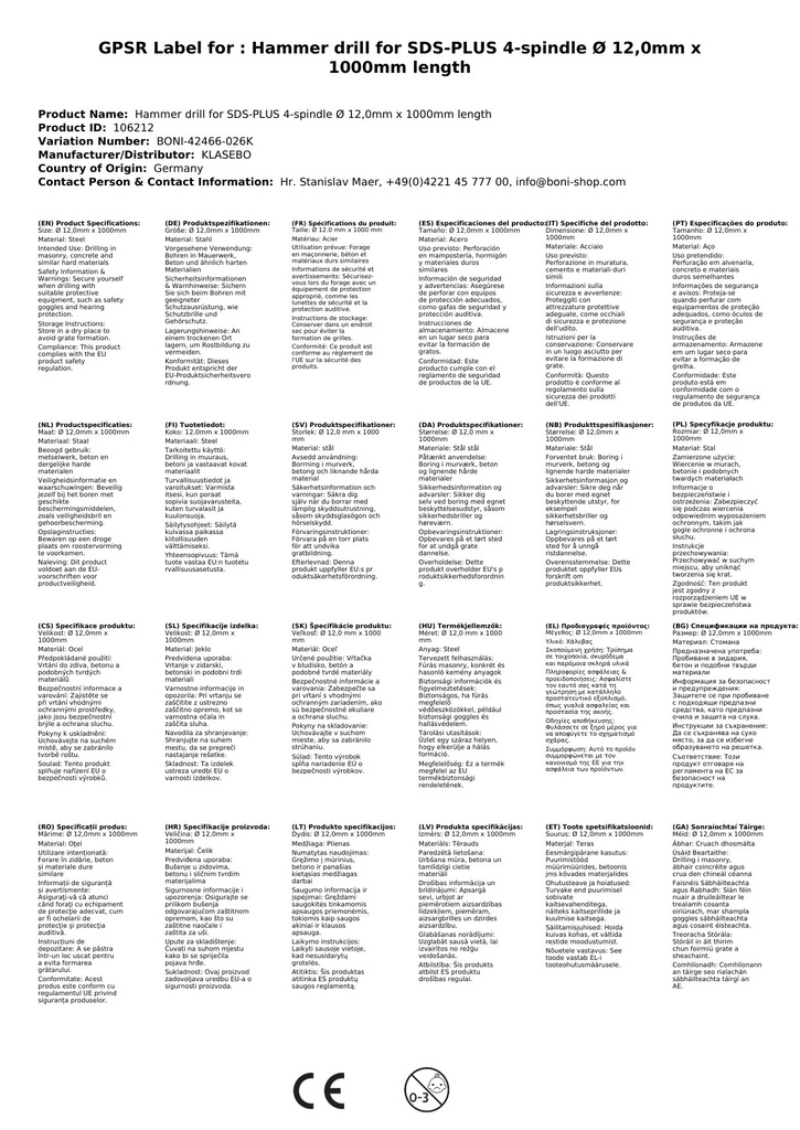 Kalapácsfúró SDS-PLUS 4-vágó Ø 12,0mm x 1000mm hossz-2