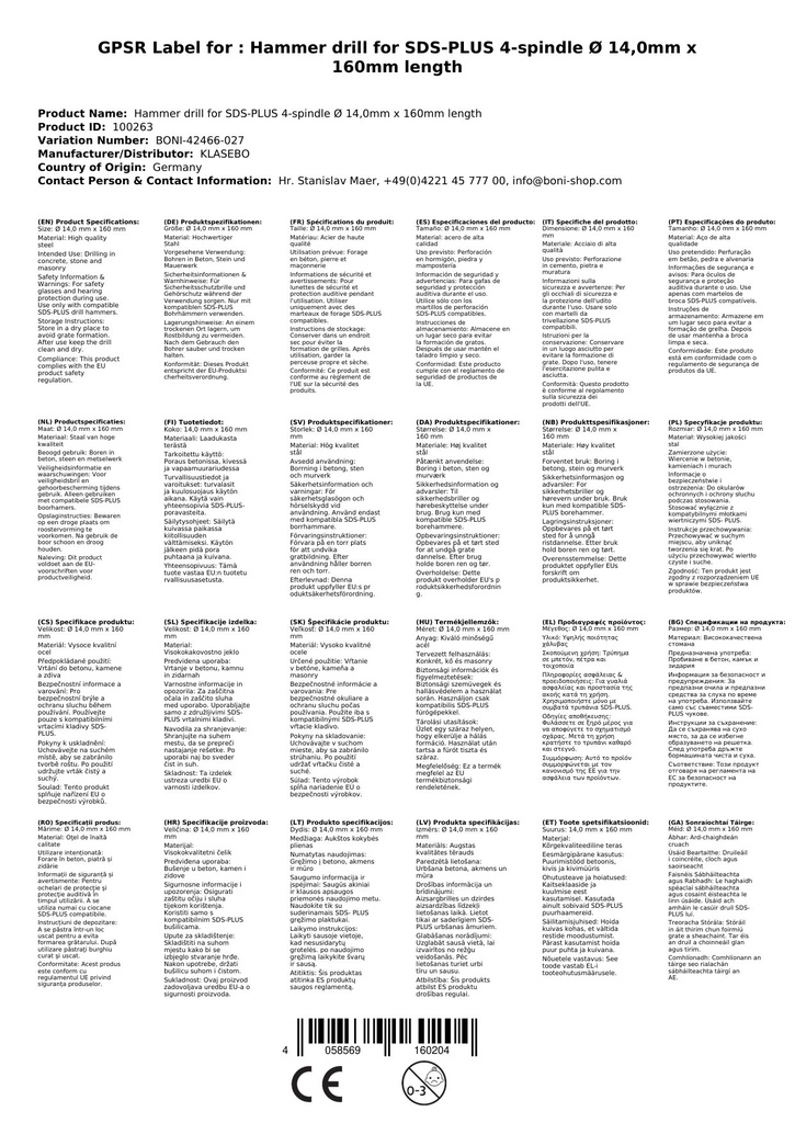 Kalapácsfúró SDS-PLUS 4-vágó Ø 14,0mm x 160mm hosszúság-2