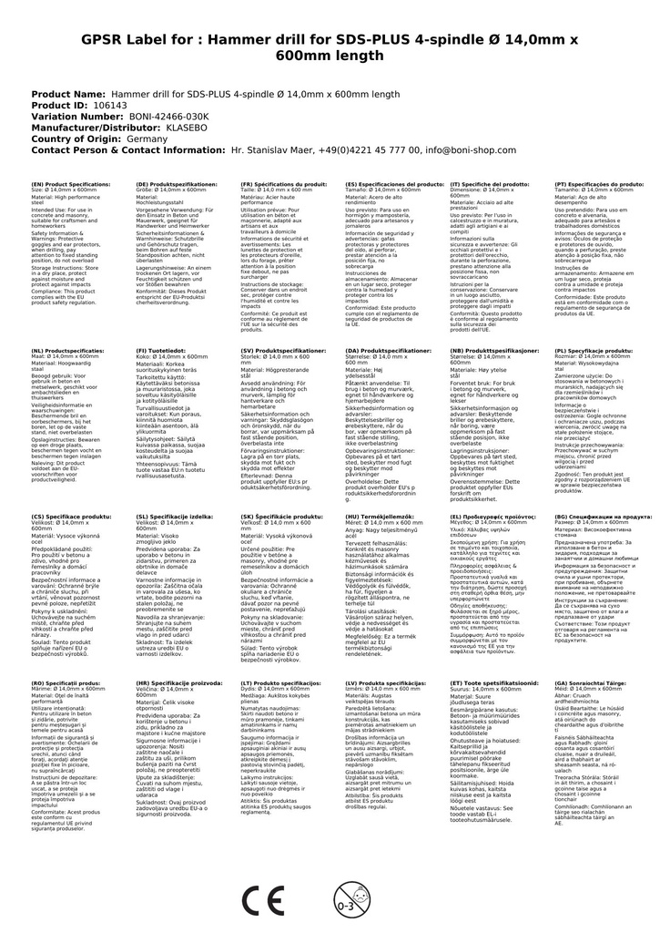 Kalapácsfúró SDS-PLUS 4-vágó Ø 14,0mm x 600mm hosszúság-2