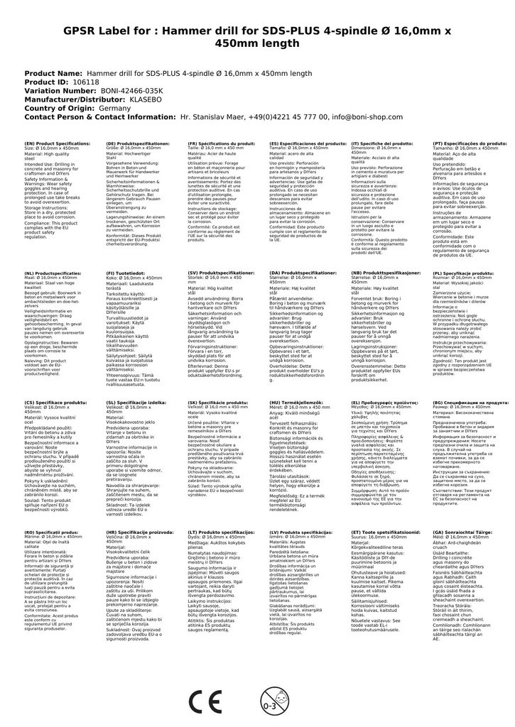 Kalapácsfúró SDS-PLUS 4-vágó Ø 16,0mm x 450mm hossz-2