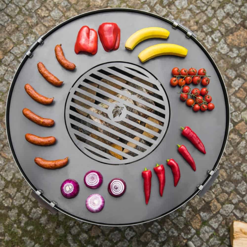 Grilllap természetes acélból tűzrakóhelyhez 78 cm + Grillrács 36 cm és 4 fogantyú-0