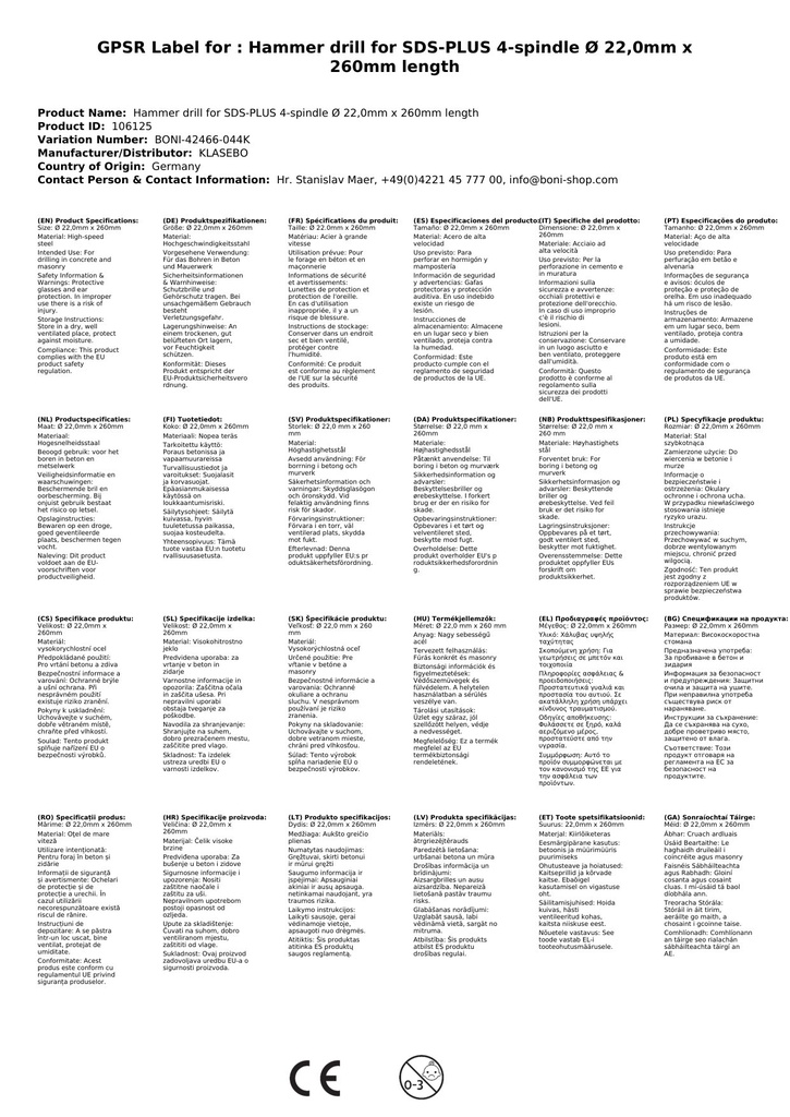 Kalapácsfúró SDS-PLUS 4-vágó Ø 22,0mm x 260mm hosszúság-2