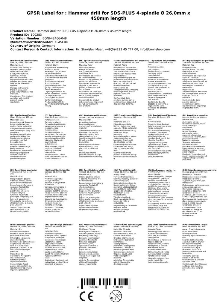 Kalapácsfúró SDS-PLUS 4-vágó Ø 26,0mm x 450mm hosszúság-2