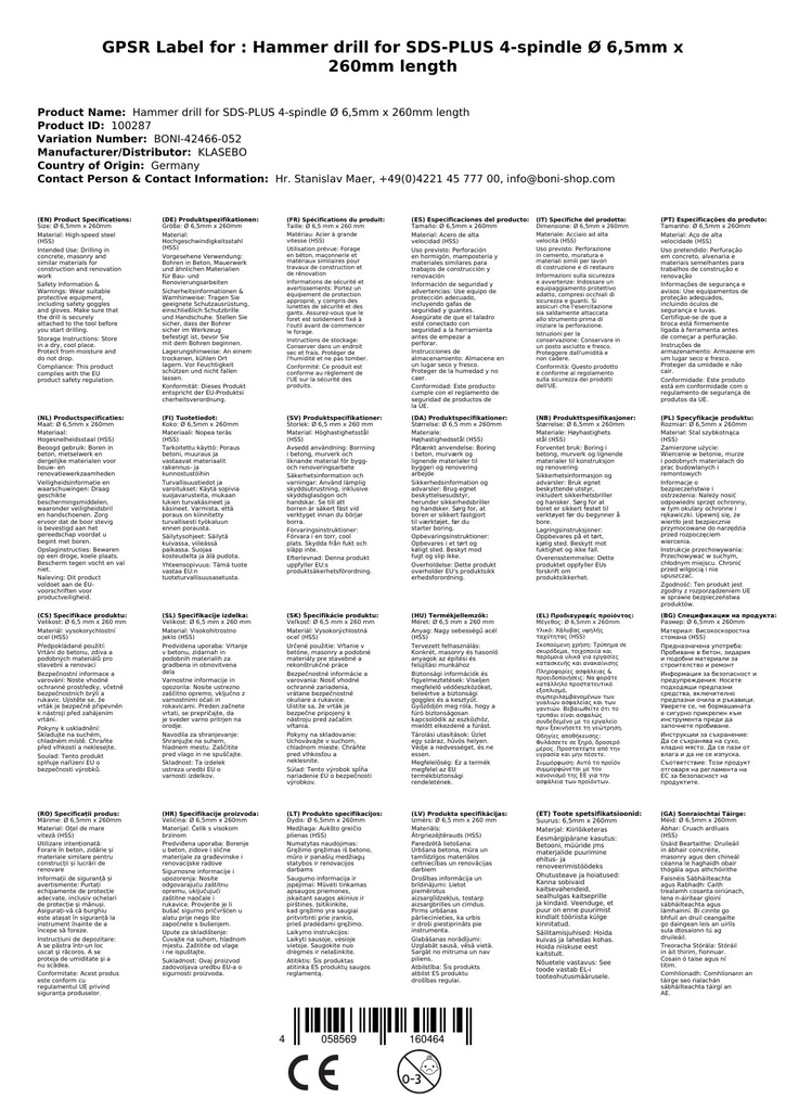 Kalapácsfúró SDS-PLUS 4-vágó Ø 6,5mm x 260mm hossz-2