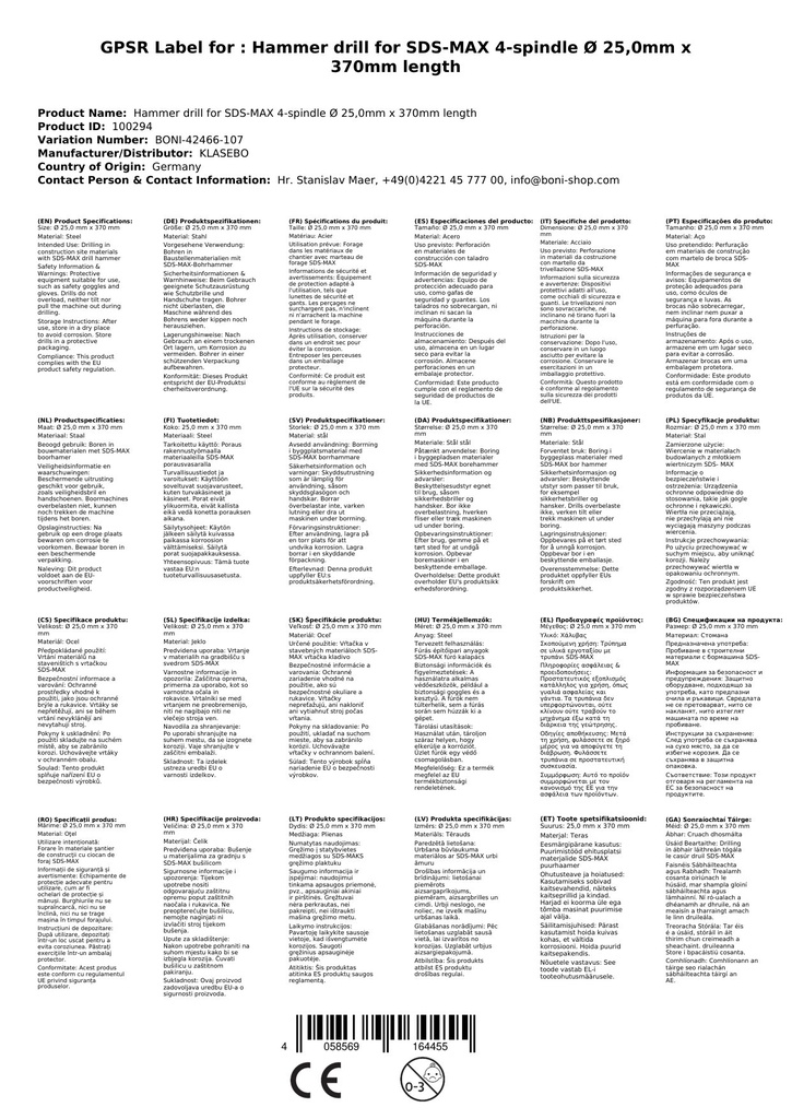 Kalapácsfúró SDS-MAX 4-vágós Ø 25,0mm x 370mm hosszúság-2