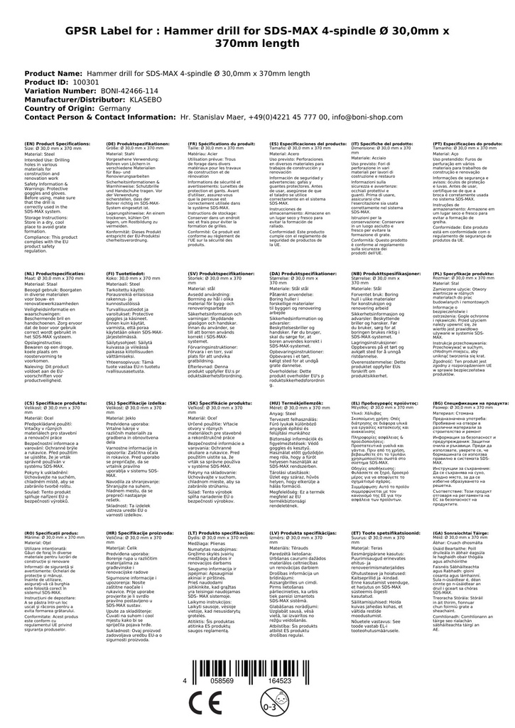 Kalapácsfúró SDS-MAX 4-vágós Ø 30, 0mm x 370mm hosszúság-2