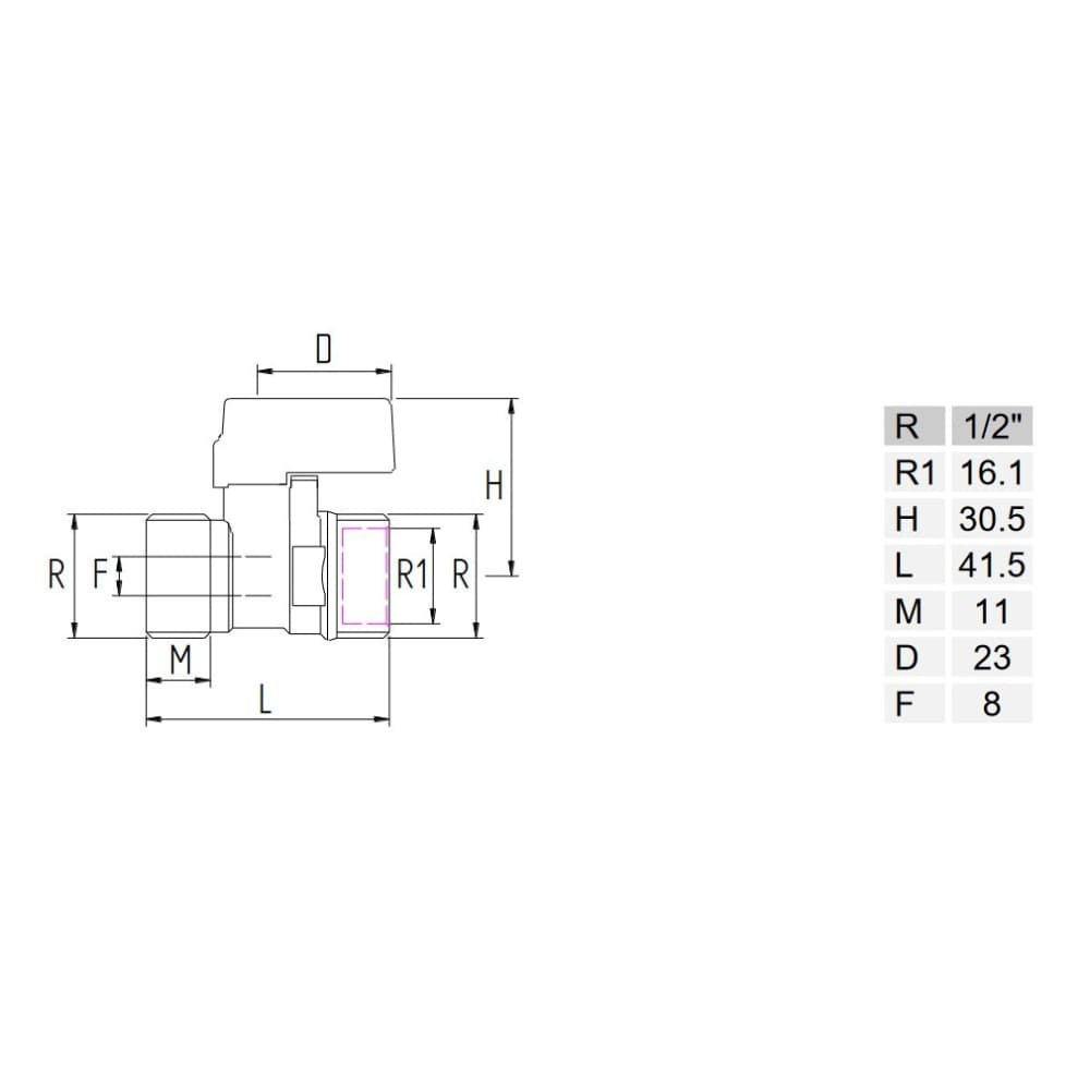 Mini golyóscsap sárgarézből piros fogantyúval, 1/2" AG x 1/2" AG-0