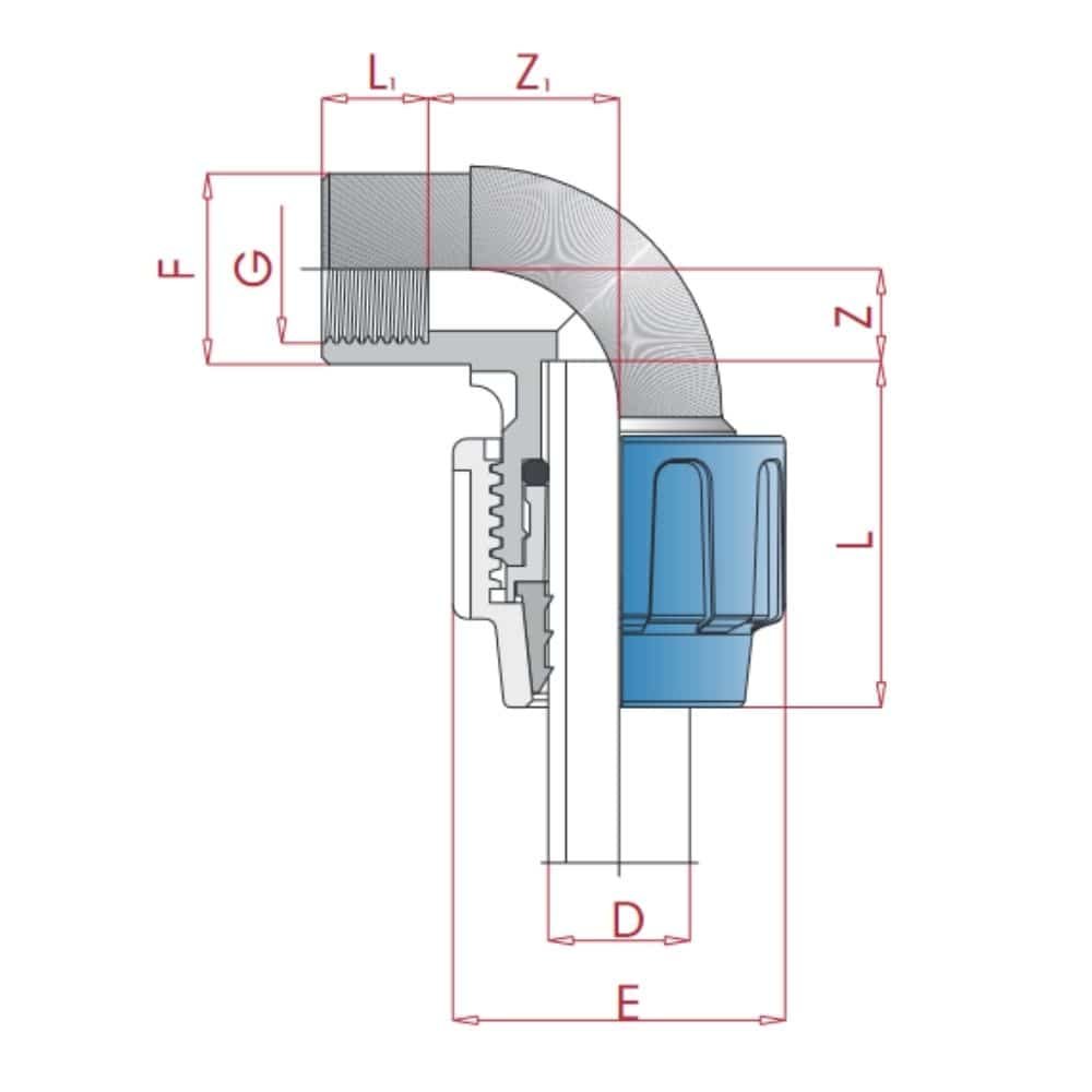 PP PE cső csatlakozás 90° könyök 20 x 1/2" BB-0