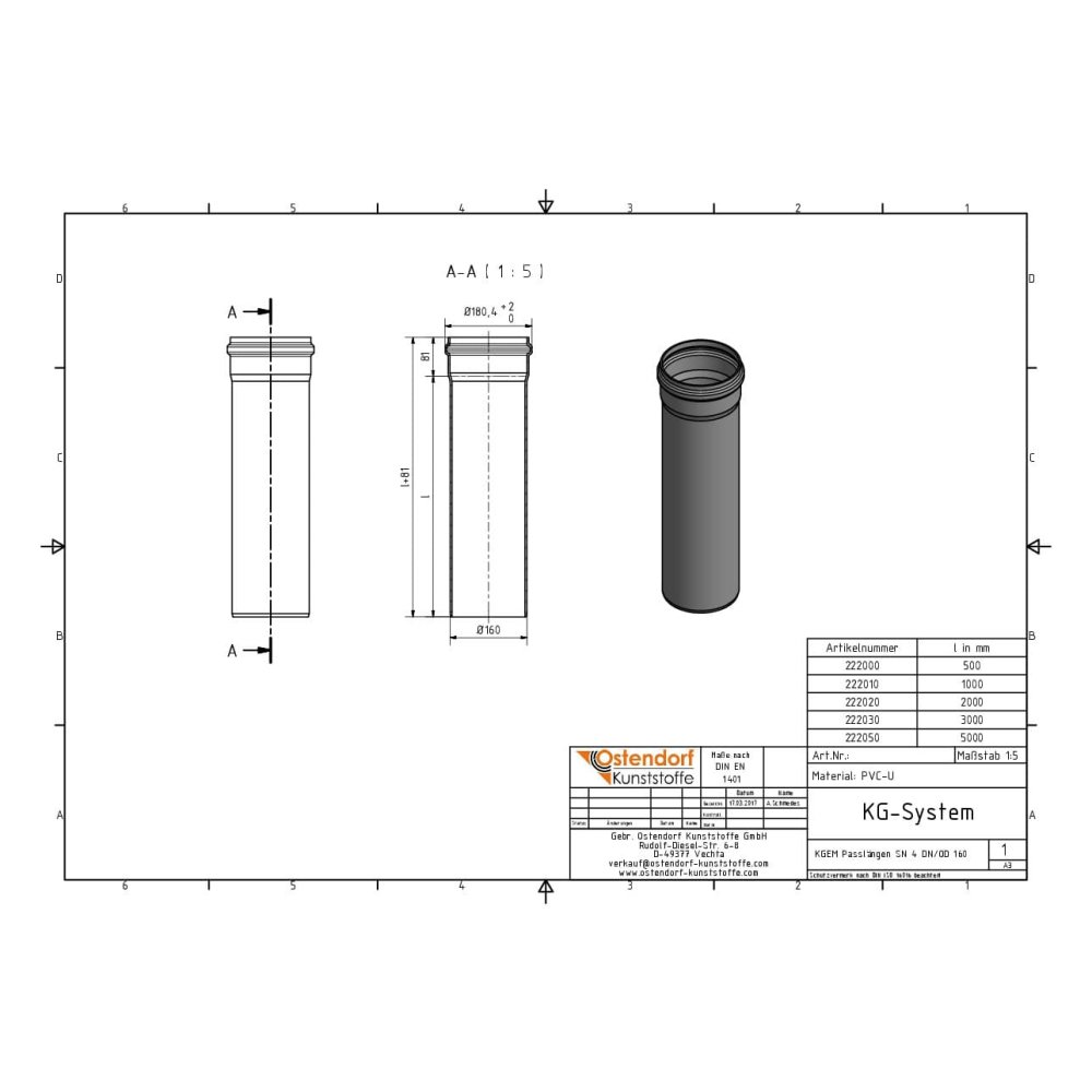 KGEM cső SN 4 DN/OD 160 x 1000 mm-1