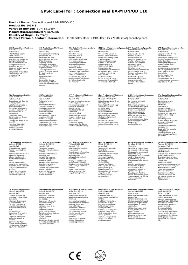 Csatlakozótömítés BA-M DN/OD 110-2