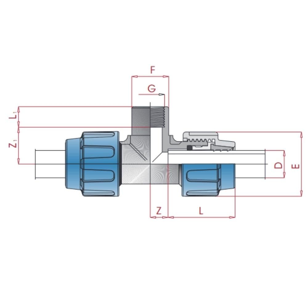 PP PE cső csatlakozó T-idom 32 x 1/2" IG x 32-0