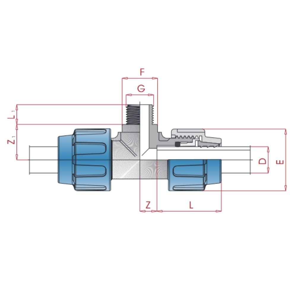 PP PE cső csatlakozó T-darab 20 x 3/4" AG x 20-0