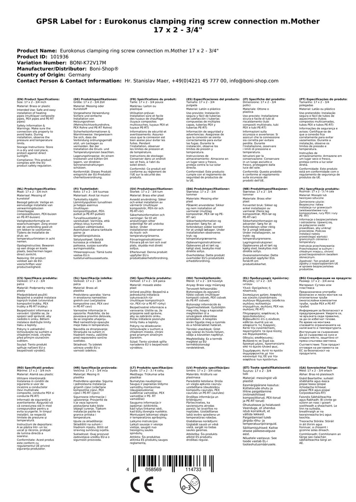 Eurokonus szorítógyűrűs csatlakozás anyával 17 x 2 - 3/4"-2