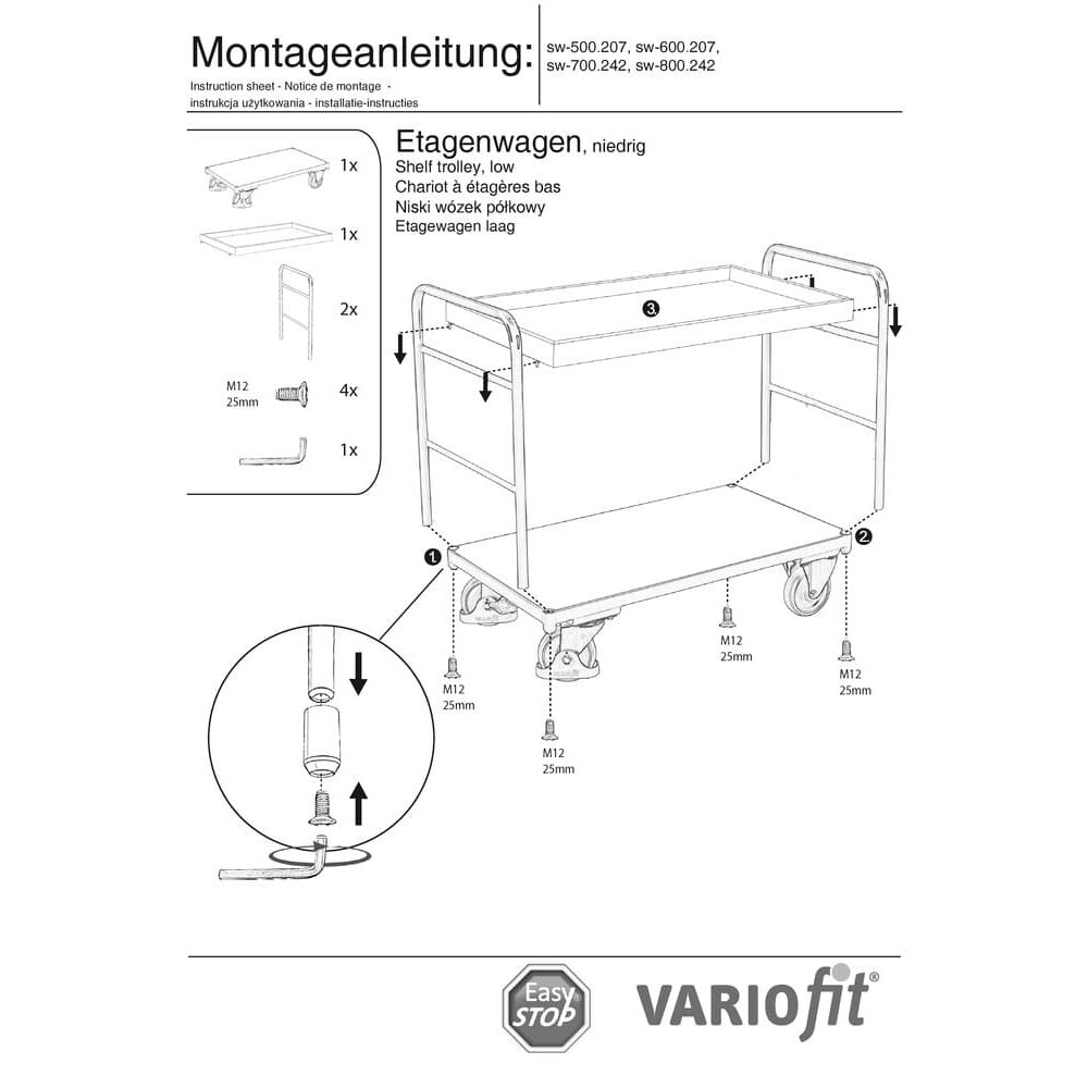 Polcos kocsi 2 tálcával 250 kg Típus S + EasySTOP-1