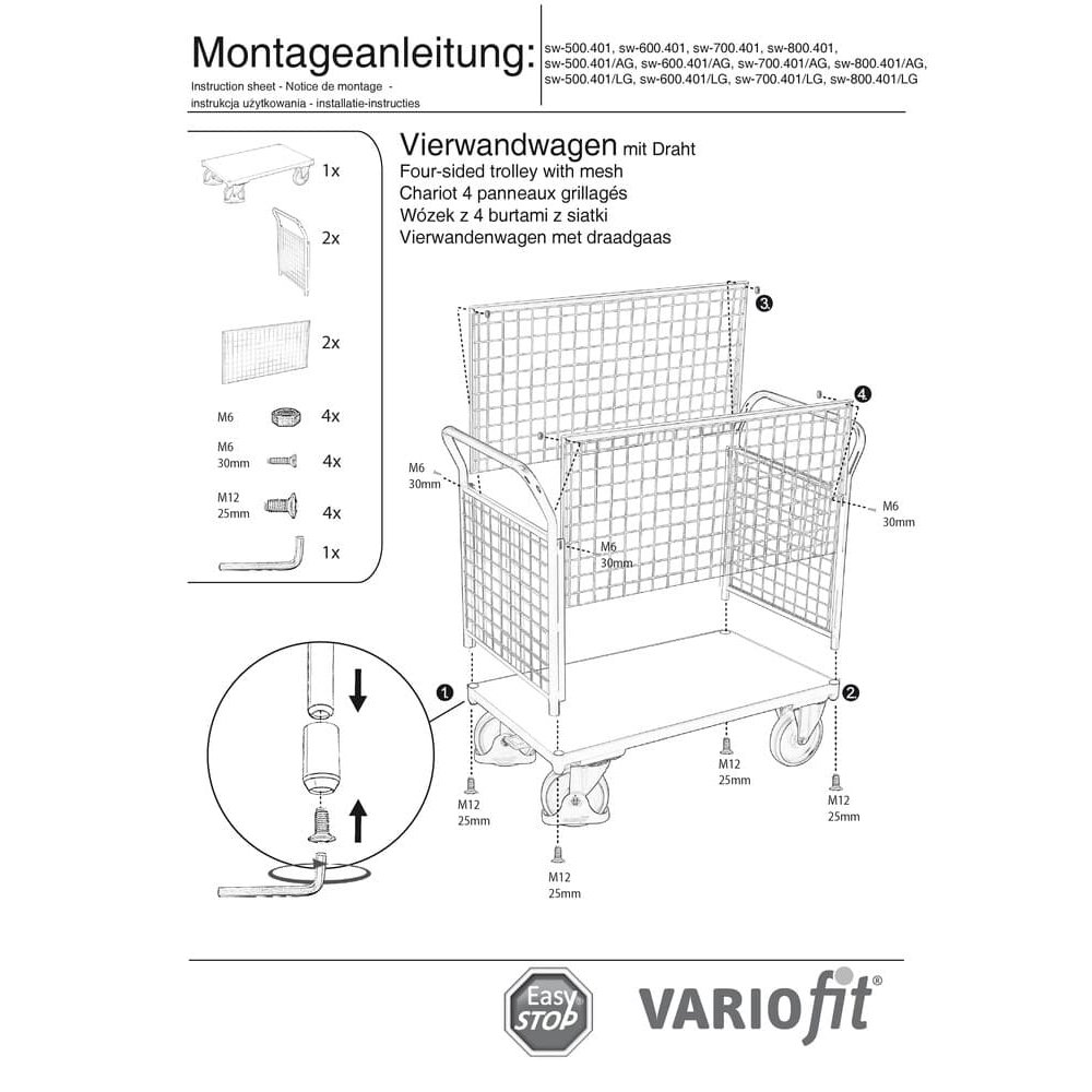 Drahtgitter négyfalú kocsi 400 kg Típus S + EasySTOP-0