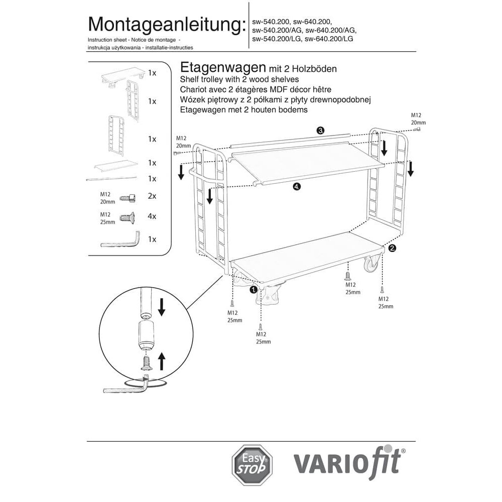 Emeletes kocsi 2 polccal, 400 kg teherbírás, L típus + EasySTOP-0