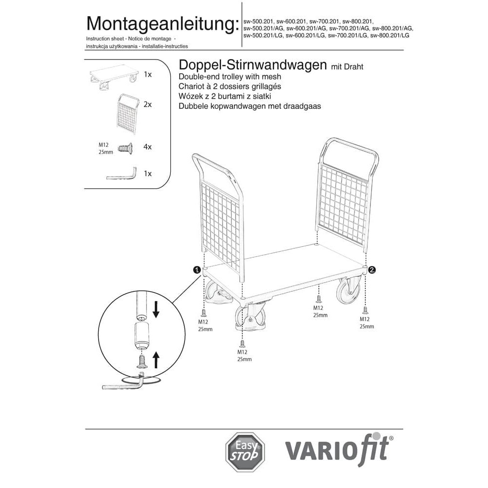 Dupla-drótkeretes homlokfalas kocsi 500 kg típus L + EasySTOP-0