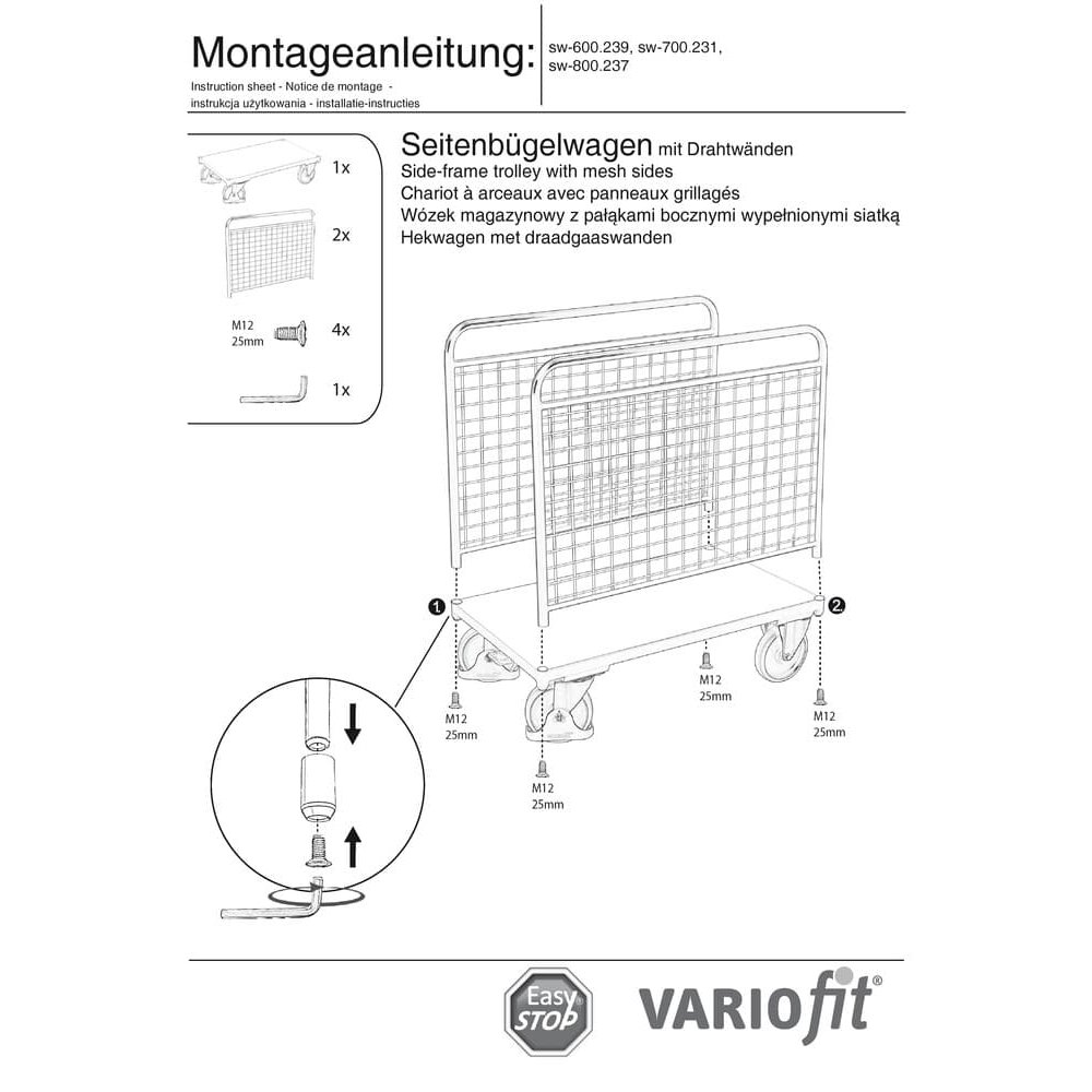 Dróthálós oldalkaros kocsi M típus + EasySTOP-0