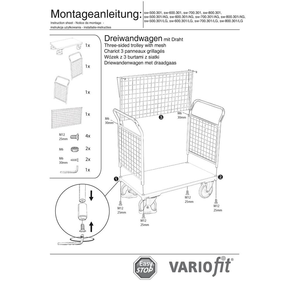 Drahtgitter Háromoldalú Kocsi 500 kg Típus L + EasySTOP-1