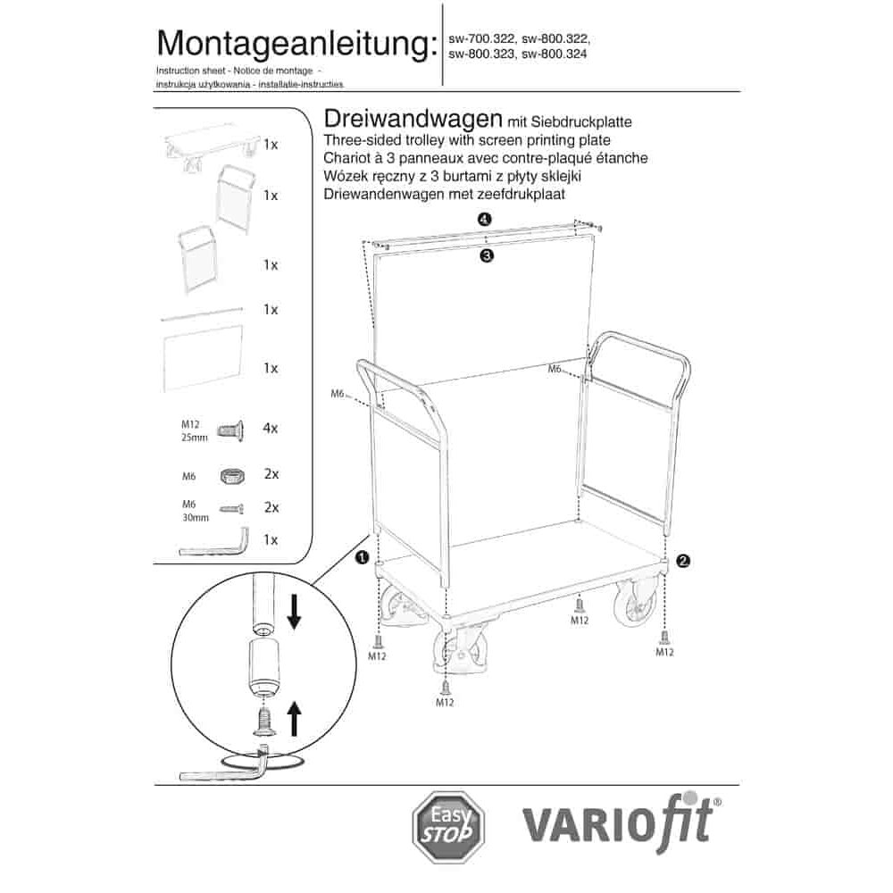 Háromoldalas kocsi 1000 kg Típus S + EasySTOP-0