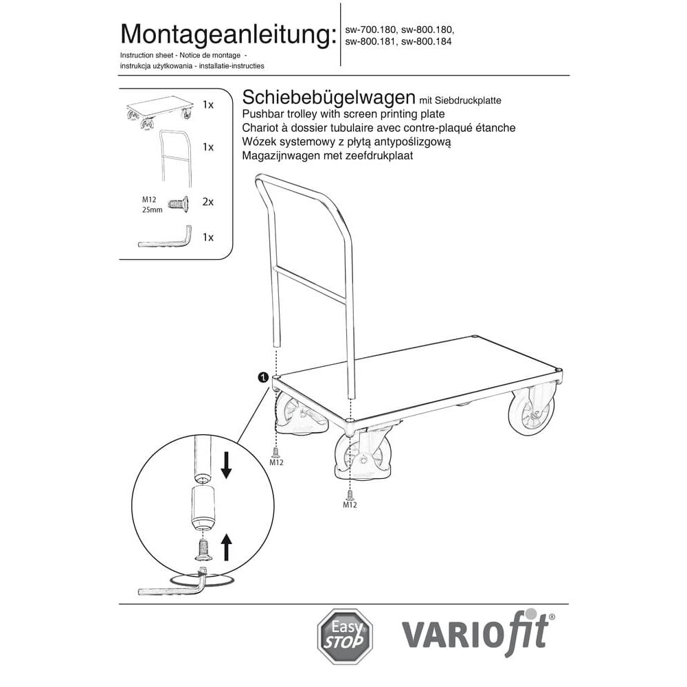 Tolókarral rendelkező kocsi 1000 kg Típus L + EasySTOP-0