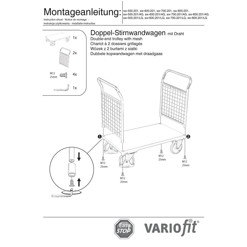 Dupla-dróthálós homlokfalas kocsi 500 kg típus XL + EasySTOP-0