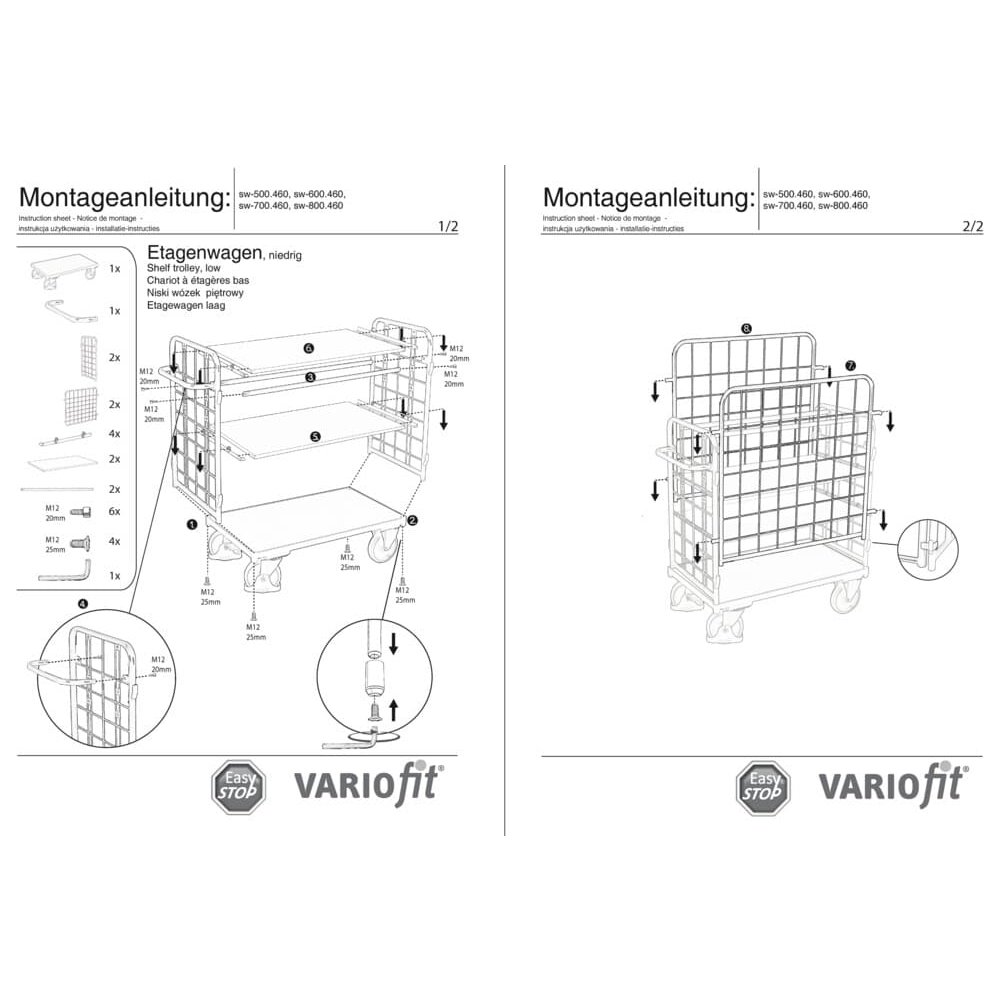 Paket-Vierwandwagen három polccal, XL típus + EasySTOP-0