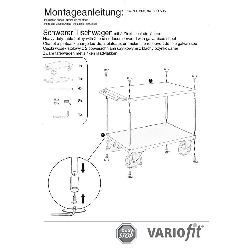 Nehéz kocsiszekrény 500 kg 2 rakodófelülettel horganyzott lemeztípus L + EasySTOP-0