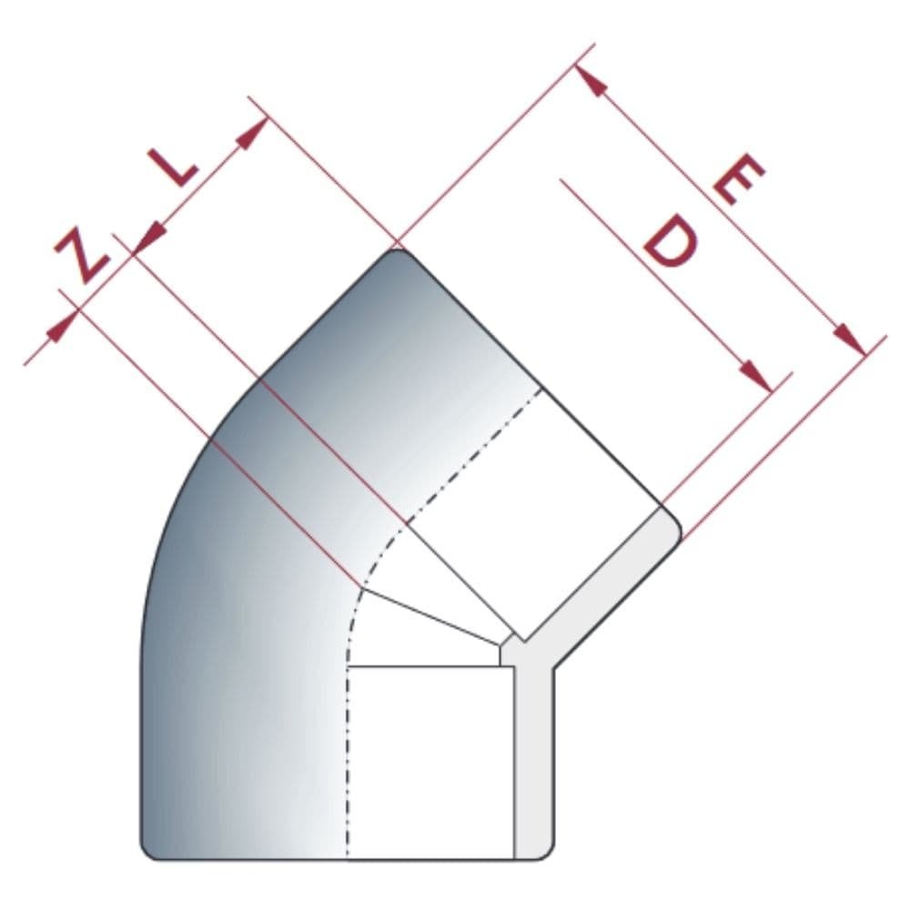 PVC-U 45° Könyök Muff 20 mm PN16-0