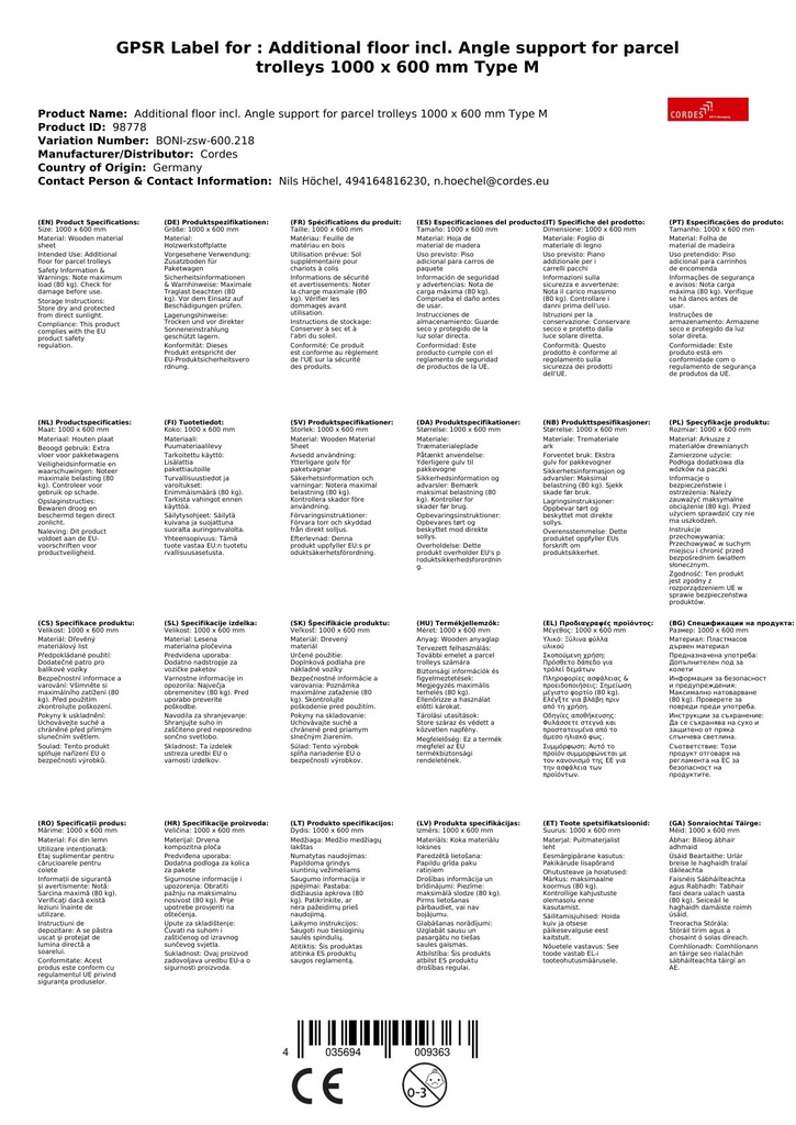 Kiegészítő padló a csomagszállító kocsihoz 1000 x 600 mm típus M szögletes tartóval-0