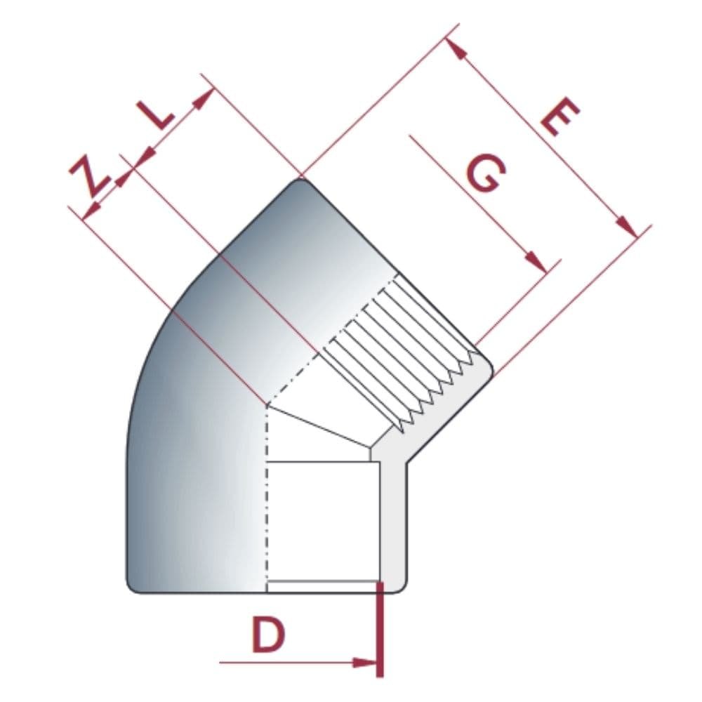 PVC-U 45° könyök hüvely x IG 20 mm x 1/2"PN10-0