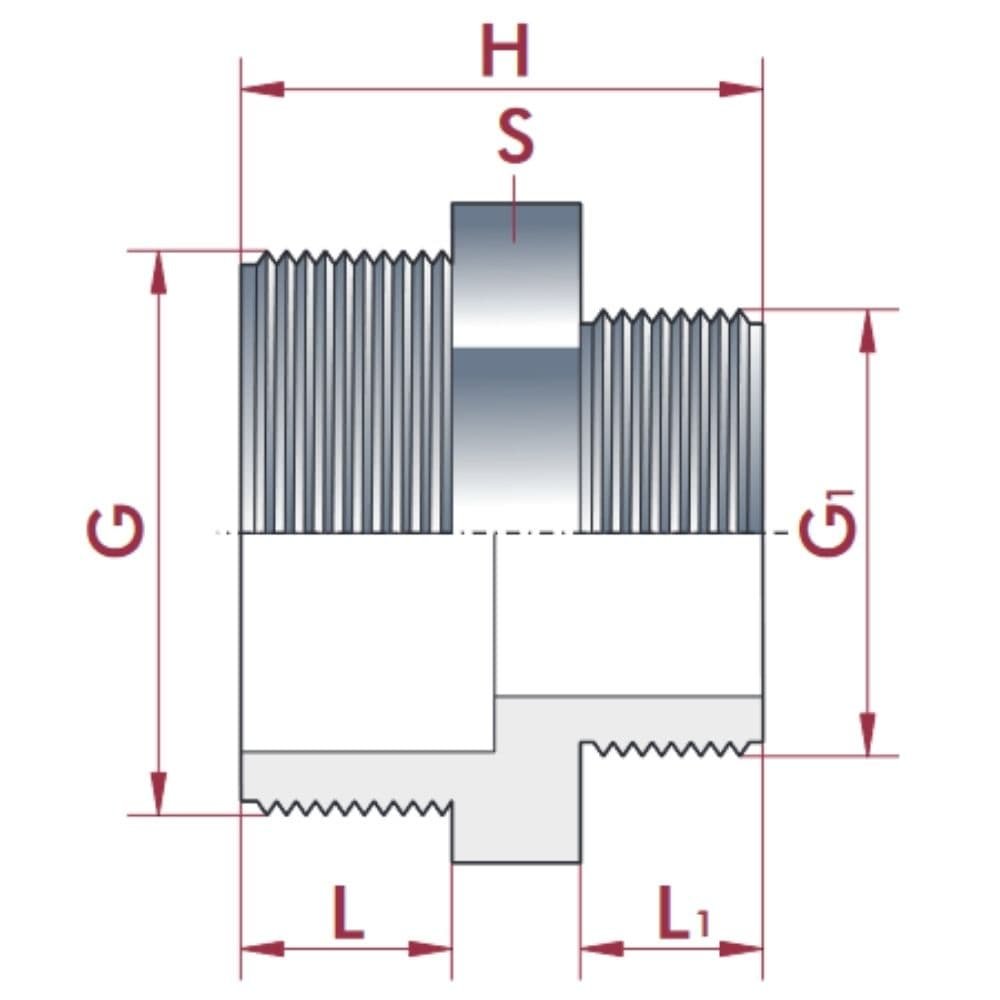 PVC - U csökkentett kettős csatlakozó AG 2 1/2" x 1 1/2"-0